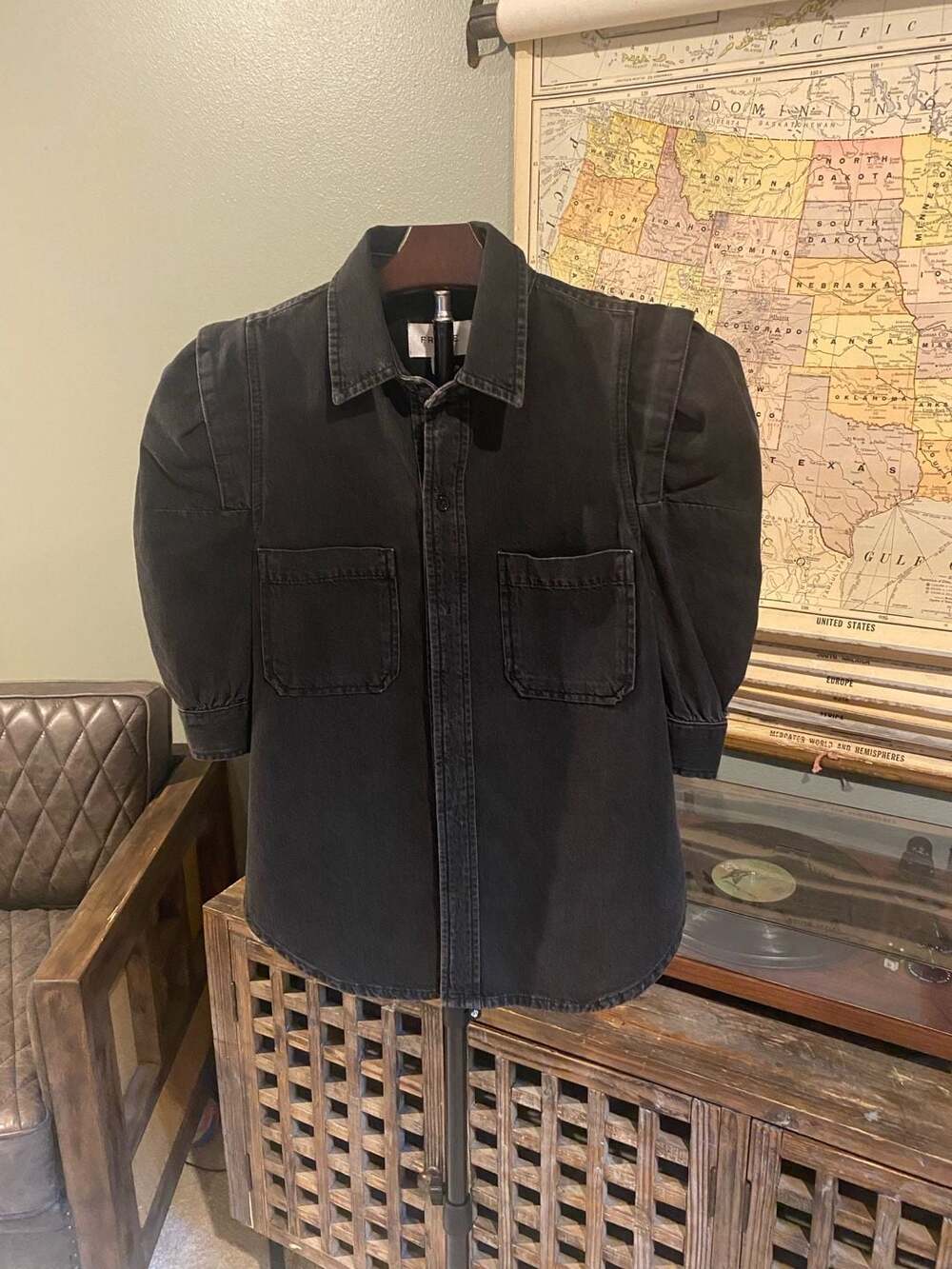 FRAME Bonita Puff Sleeve Denim Button-Down Shirt